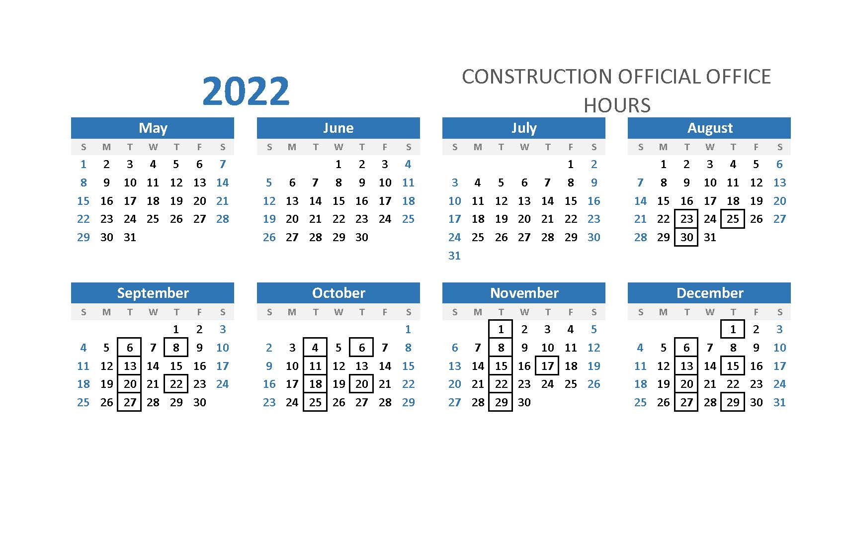 2022r Construction Calendar