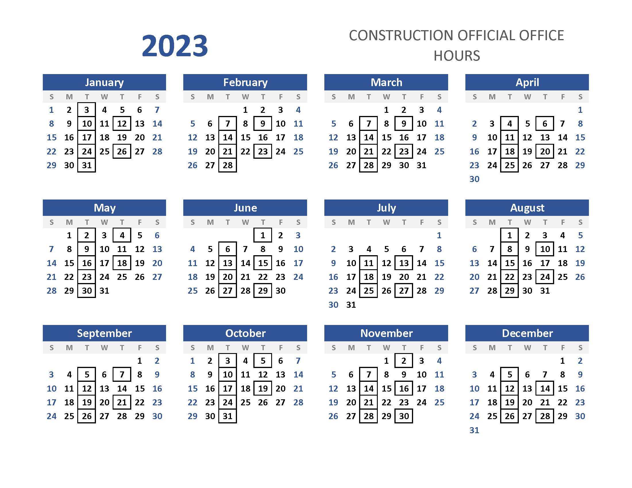 2023 Office Hours Calendar